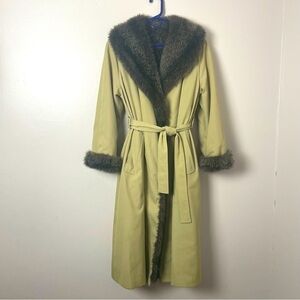Vintage Elegant Fashions Trench Coat Faux Fur Lined Medium Petite